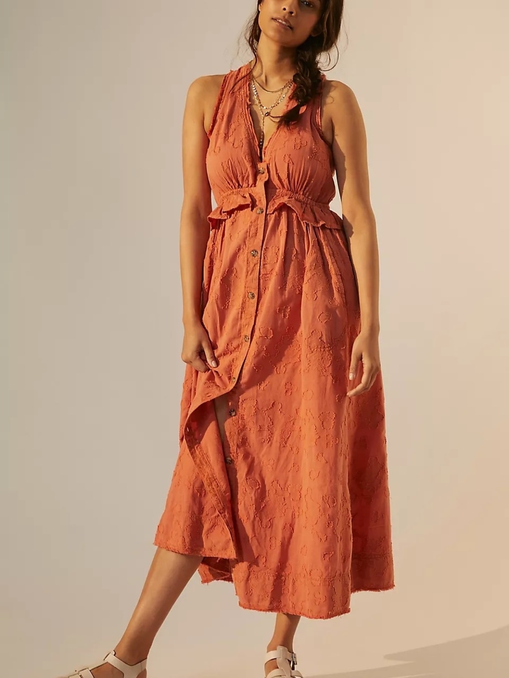 Anthropologie Pilcro Aline Cotton Maxi Dress XS Boho Button Front Tie V Neck